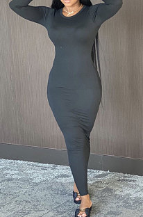 Black Wholesale New Long Sleeve Round Neck Slim Fitting Plaid Dress ZDD31172-2