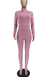 Pink Simple New High Collar Back Zipper Casual Bodycon Jumpsuits ZQ8128-3