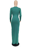 Green Wholesale New Long Sleeve Round Neck Slim Fitting Plaid Dress ZDD31172-3