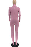 Pink Simple New High Collar Back Zipper Casual Bodycon Jumpsuits ZQ8128-3