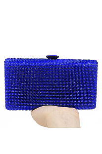 Full Beaded Rhinestone Party Handbag with Chain in Blue