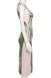 Pink Women's Sexy Sleeveless Human Body Printing Round Collar Bodycon Long Dress DLS03436-1