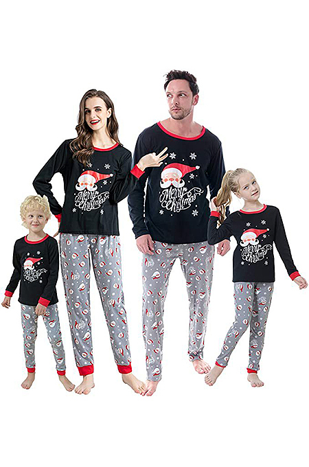 Christmas Cotton Pajamas Adult Kids Santa Sleepwear Set ( Size run small, pick larger size)