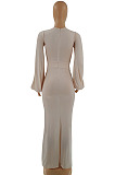 White Sexy Elegant V Mesh Spliced Slim Fitting High Split For Party Maxi Dress WP6118-2