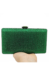 Full Beaded Rhinestone Party Handbag with Chain in Green