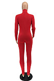 Red Simple New High Collar Back Zipper Casual Bodycon Jumpsuits ZQ8128-2