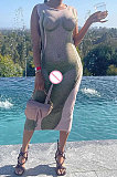 Green Women's Sexy Sleeveless Human Body Printing Round Collar Bodycon Long Dress DLS03436-2