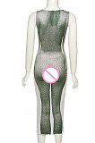 Pink Women's Sexy Sleeveless Human Body Printing Round Collar Bodycon Long Dress DLS03436-1
