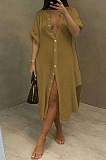 Orange Simple High Quality Long Sleeve Single-Breasted Shirts Dress BM7236-2