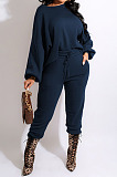 Black Simple Velvet Pure Color Long Sleeve Hoodie Trousers Sport Suit BM7237-3