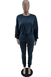 Blue Simple Velvet Pure Color Long Sleeve Hoodie Trousers Sport Suit BM7237-5