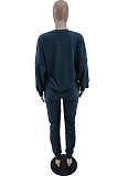 Grey Simple Velvet Pure Color Long Sleeve Hoodie Trousers Sport Suit BM7237-2