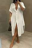 Coffee Simple High Quality Long Sleeve Single-Breasted Shirts Dress BM7236-1