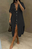 Black Simple High Quality Long Sleeve Single-Breasted Shirts Dress BM7236-3