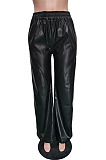 Coffee Casul Pure Color Leather Fashion Wide Leg Pants BBN211-3