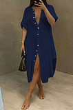 Navy Blue Simple High Quality Long Sleeve Single-Breasted Shirts Dress BM7236-5