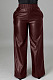 Wine Red Casul Pure Color Leather Fashion Wide Leg Pants BBN211-2