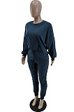 Blue Simple Velvet Pure Color Long Sleeve Hoodie Trousers Sport Suit BM7237-5