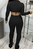 Black Sexy Women's Thick Long Sleeve Crop Cardigan Trousers Plain Suit BBN217-3