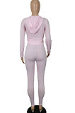 Pink Women's Sport Fashion Casual Solid Color Zipper Bodycon Pants Sets SH7291-3