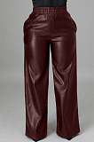 Black Casul Pure Color Leather Fashion Wide Leg Pants BBN211-1