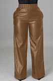 Black Casul Pure Color Leather Fashion Wide Leg Pants BBN211-1