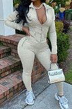 Black Women's Sport Fashion Casual Solid Color Zipper Bodycon Pants Sets SH7291-1