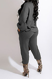 Grey Simple Velvet Pure Color Long Sleeve Hoodie Trousers Sport Suit BM7237-2