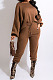 Coffee Simple Velvet Pure Color Long Sleeve Hoodie Trousers Sport Suit BM7237-1