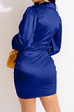 Blue Sexy Night Club Long Sleeve Single-Breasted Ruffle Dress DN8647-1