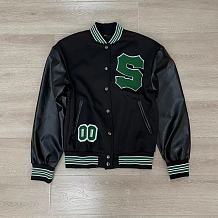 Dark Green Baseball Uniform Velvet Thick Coat HYDL2579-1