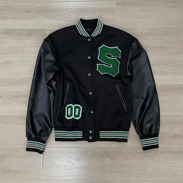 Dark Green Baseball Uniform Velvet Thick Coat HYDL2579-1