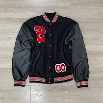 Black Red Baseball Uniform Velvet Thick Coat HYDL2579-2