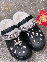 Black Women's Shoes Thick-Soled Hole Hole Shoes Plush Snowflake XLXC040-1