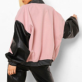 Pink Black Baseball Uniform Velvet Thick Coat HYDL2579-7