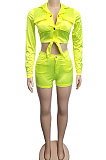 Neon Green Euramerican Pure Color Fashion Shorts Sets XZ3244-2