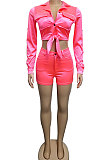 Neon Pink Euramerican Pure Color Fashion Shorts Sets XZ3244-3