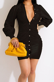 Black Sexy Night Club Long Sleeve Single-Breasted Ruffle Dress DN8647-2
