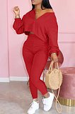 Pink Casual Solid Long Sleeve Plus Size Women Sporty Pants Sets LML128-3