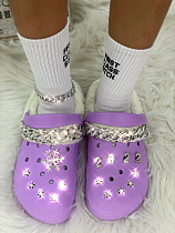 Purple Women's Shoes Thick-Soled Hole Hole Shoes Plush Snowflake XLXC040-3