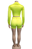 Neon Green Euramerican Pure Color Fashion Shorts Sets XZ3244-2
