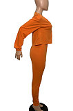 Orange Casual Solid Long Sleeve Plus Size Women Sporty Pants Sets LML128-5