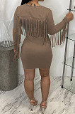 Black Modest New Tassel Long Sleeve Collect Waist Hip Dress MTY6601-2
