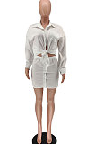 White Womenswear Casual Pure Color Sexy Shirt  Button Skirts Two-Piece AA5219-1