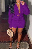 Purple Womenswear Casual Pure Color Sexy Shirt  Button Skirts Two-Piece AA5219-4