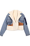 Brown High Quality Fashion Velvet Jeans Spliced Winter Zipper Coat LWJ10205-3