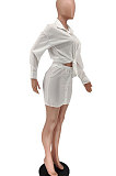 White Womenswear Casual Pure Color Sexy Shirt  Button Skirts Two-Piece AA5219-1
