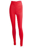Red Euramerican Women's Tight Hip Ruffle Joker Leggings Long Pants HJJ20120-4