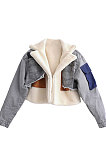 Blue High Quality Fashion Velvet Jeans Spliced Winter Zipper Coat LWJ10205-5