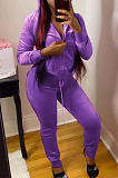 Pink Casual Simple Velvet Long Sleeve Zipper Hoodie Skinny Pants Plain Suit PU6801-1